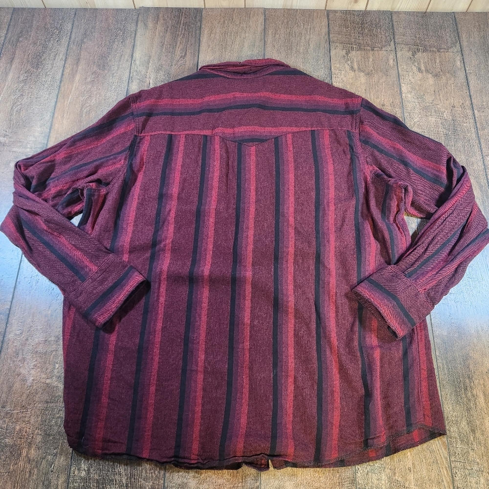Wrangler Western Shirt Red Black Pearl Snap Woven Striped Flannel Mens Size XXL - Picture 8 of 8